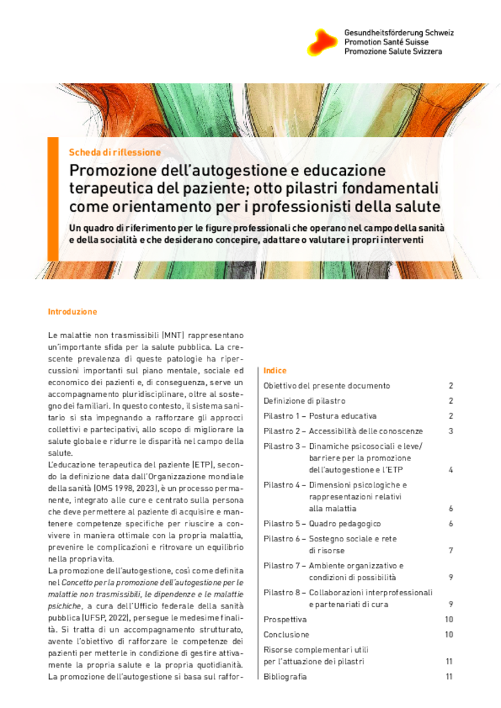 Promozione dell’autogestione e educazione terapeutica del paziente; otto pilastri fondamentali