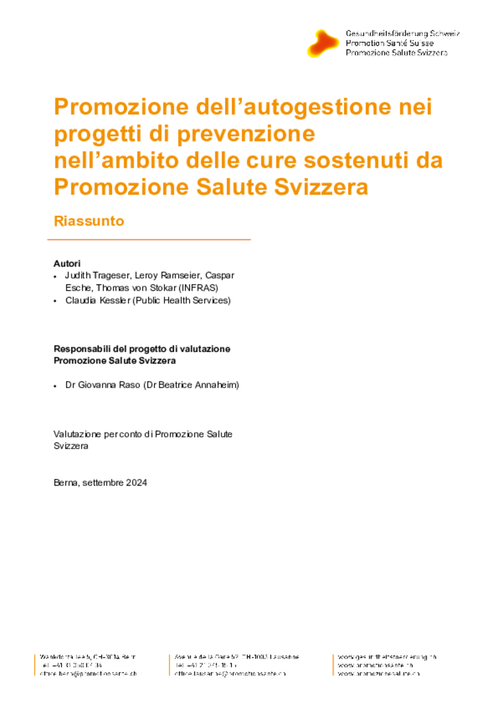 Promozione dell’autogestione nei progetti di prevenzione nell’ambito delle cure (Riassunto)